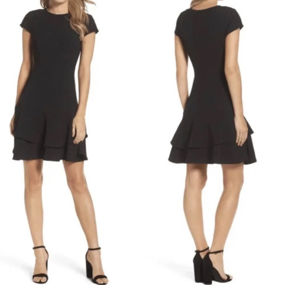 Eliza J Cap Sleeve Tiered Drop Waist Mini Dress, size 4P